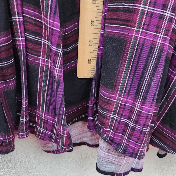 Torrid Dress Women's 00 Medium Purple Black Plaid Long Sleeve Challis No Belt - Picture 7 of 10